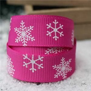 Go Grosgrain - Snowflakes Pink/White